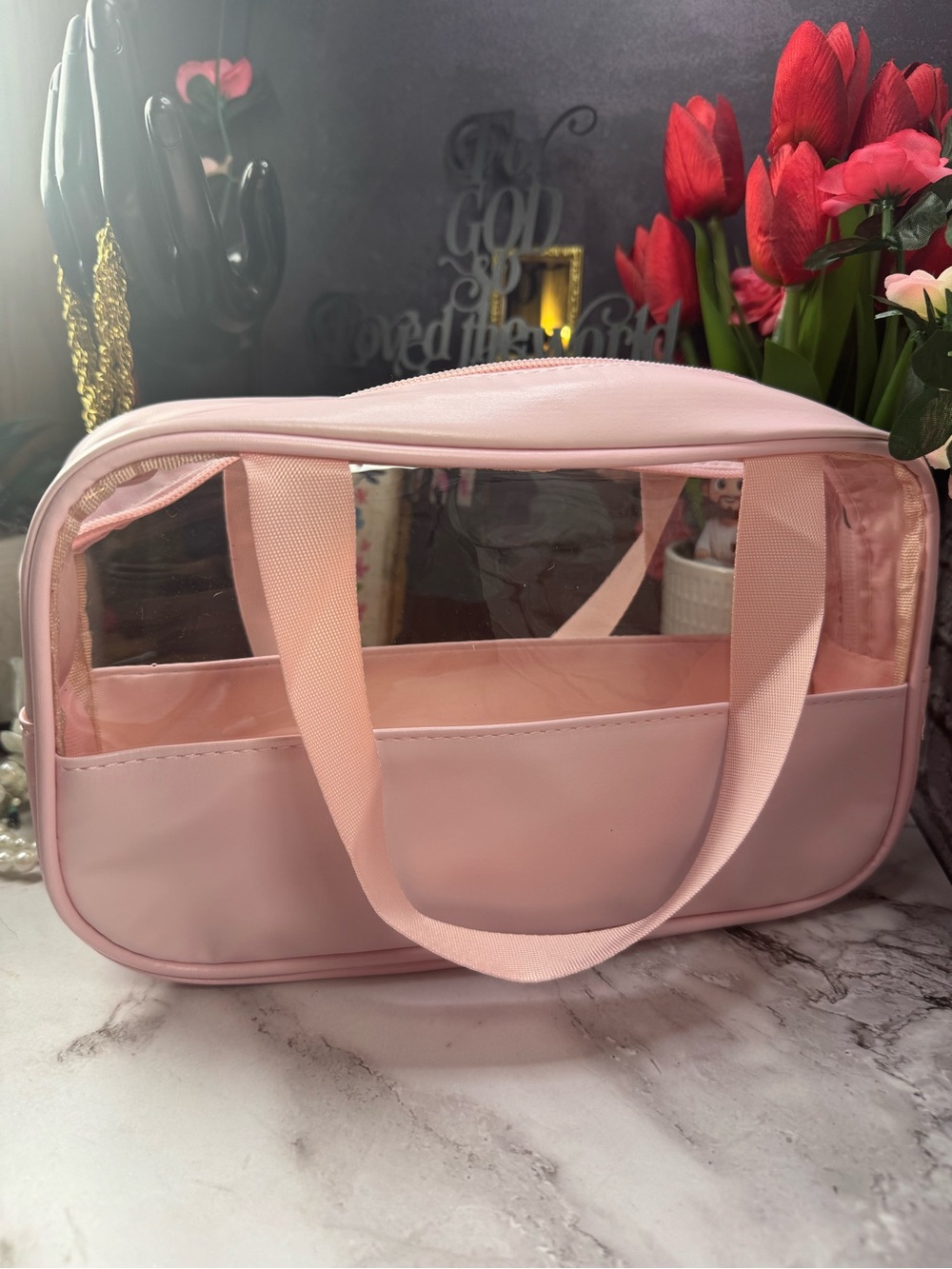 Pink Clear Panel Cosmetic Tote Bag - Unbranded NWOT